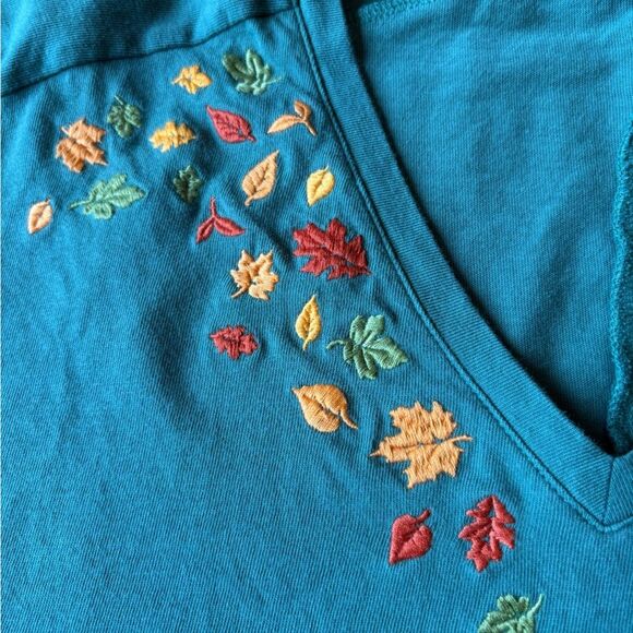 Life is Good Relaxed Fit Tunic Leaf Embroidered Long Sleeve Womens Large Green - Picture 6 of 11